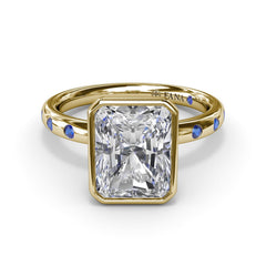 Bezel Set Radiant Diamond and Sapphire Engagement Ring