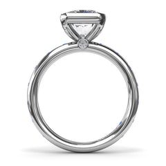 Bezel Set Radiant Diamond and Sapphire Engagement Ring