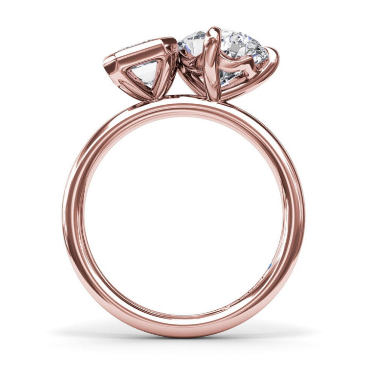 Toi et Moi Emerald Bezel and Pear Engagement Ring