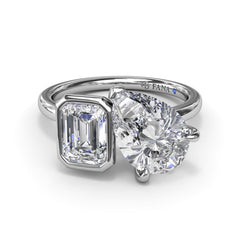 Toi et Moi Emerald Bezel and Pear Engagement Ring