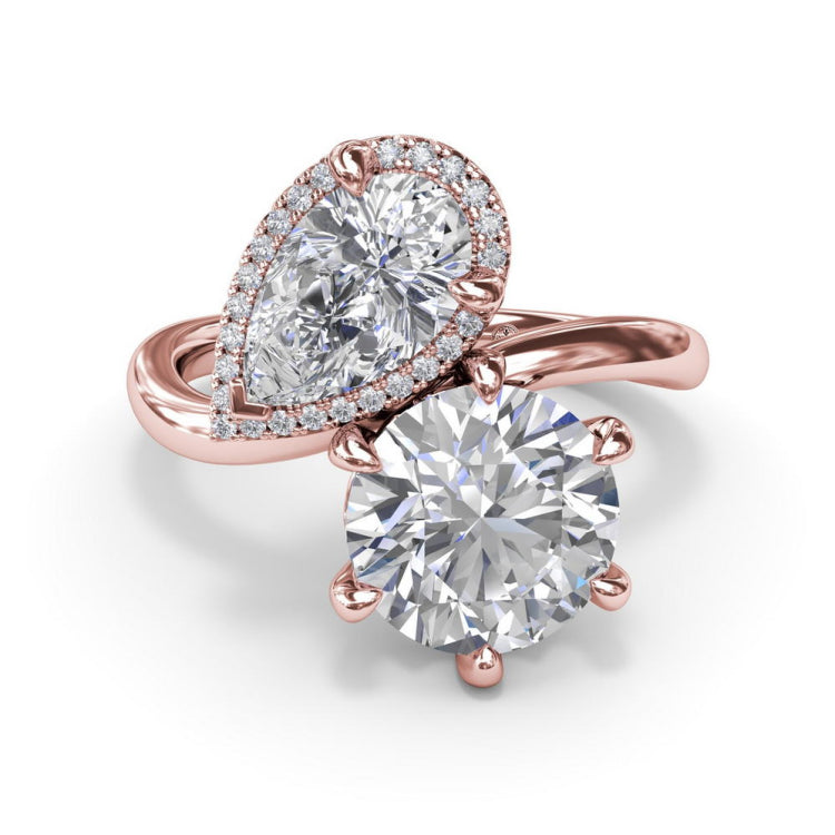 Toi et Moi Pear and Round Diamond Engagement Ring
