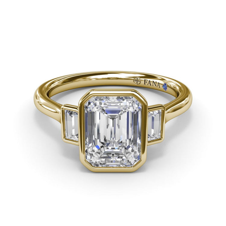 Three-Stone Emerald Cut Bezel Engagement Ring