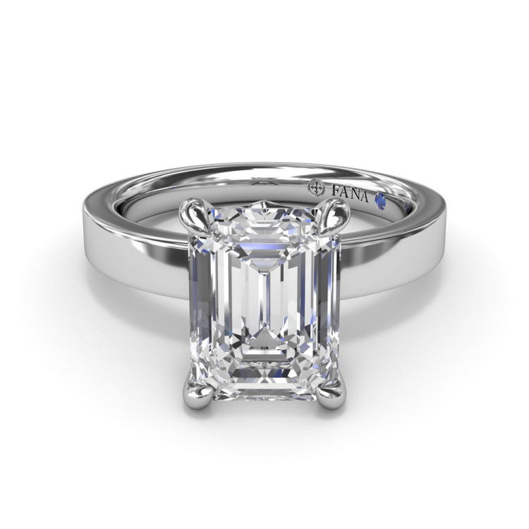 Wide Band Emerald Cut Diamond Engagement Ring