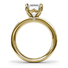 Wide Band Emerald Cut Diamond Engagement Ring