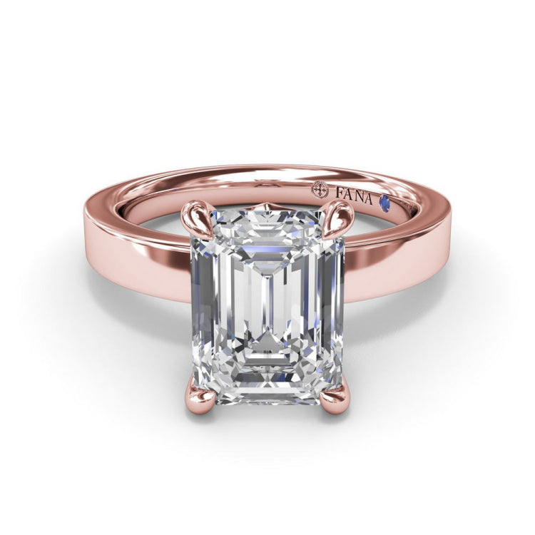 Wide Band Emerald Cut Diamond Engagement Ring