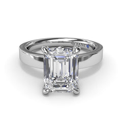 Wide Band Emerald Cut Diamond Engagement Ring