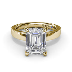 Wide Band Emerald Cut Diamond Engagement Ring