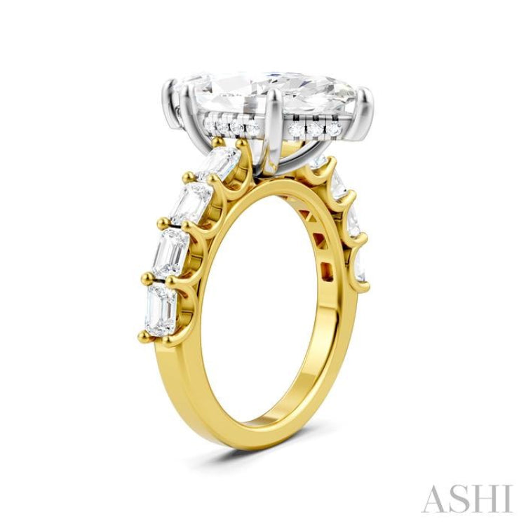 1 1/3 Ctw Marquise Shape Emerald and Round Cut Diamond Semi-Mount Engagement Ring in 14K Yellow and White Gold