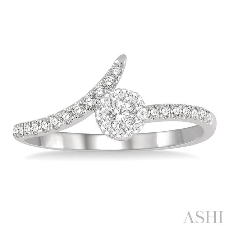 1/4 Ctw Open-End Circular Mount Lovebright Round Cut Diamond Ladies Ring in 14K White Gold