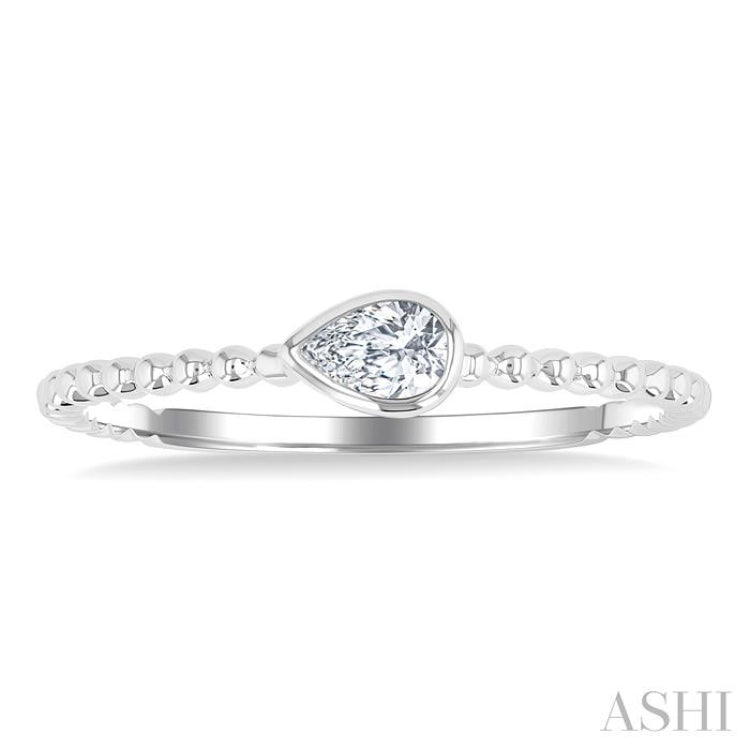 1/6 Ctw Ball Bead East-West Bezel Set Pear Cut Diamond Stackable Petite Fashion Ring in 14K White Gold
