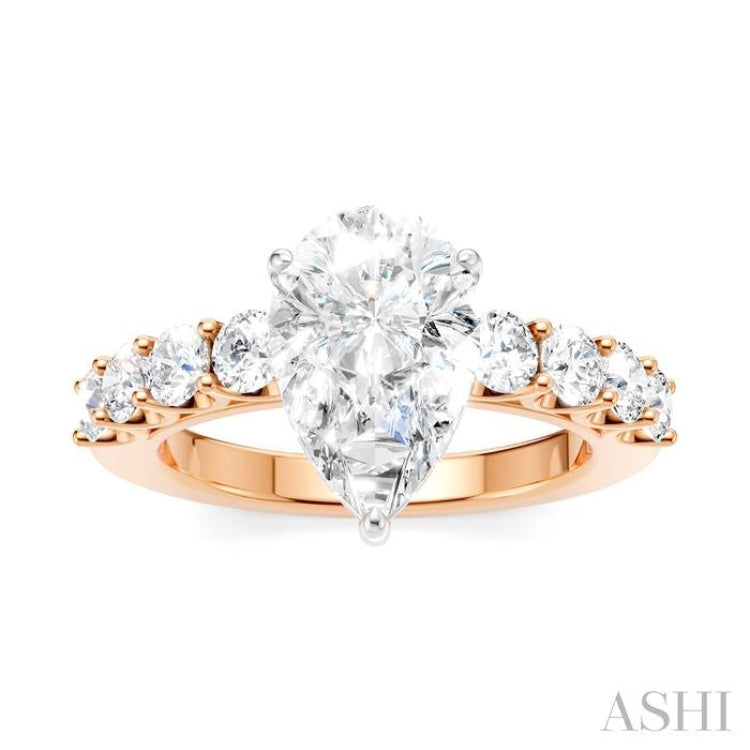7/8 Ctw Pear Shape Round Cut Diamond Semi-Mount Engagement Ring in 14K Rose and White Gold