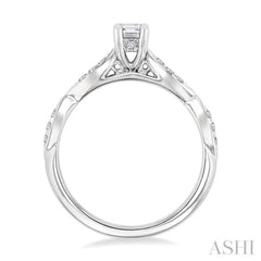 1/2 Ctw Marquise Link Shank Diamond Engagement Ring With 1/3 Ct Emerald Cut Diamond Center Stone in 14K White Gold