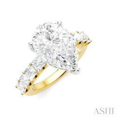 1 1/3 Ctw Pear Shape Princess and Round Cut Diamond Semi-Mount Engagement Ring in 14K Yellow and White Gold