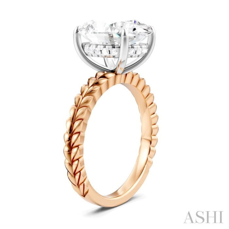 1/10 Ctw Oval Shape Round Cut Diamond Semi-Mount Engagement Ring in 14K Rose and White Gold