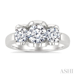 1 1/2 Ctw 3-Stone Round Cut Diamond Fashion Ring in 14K White Gold