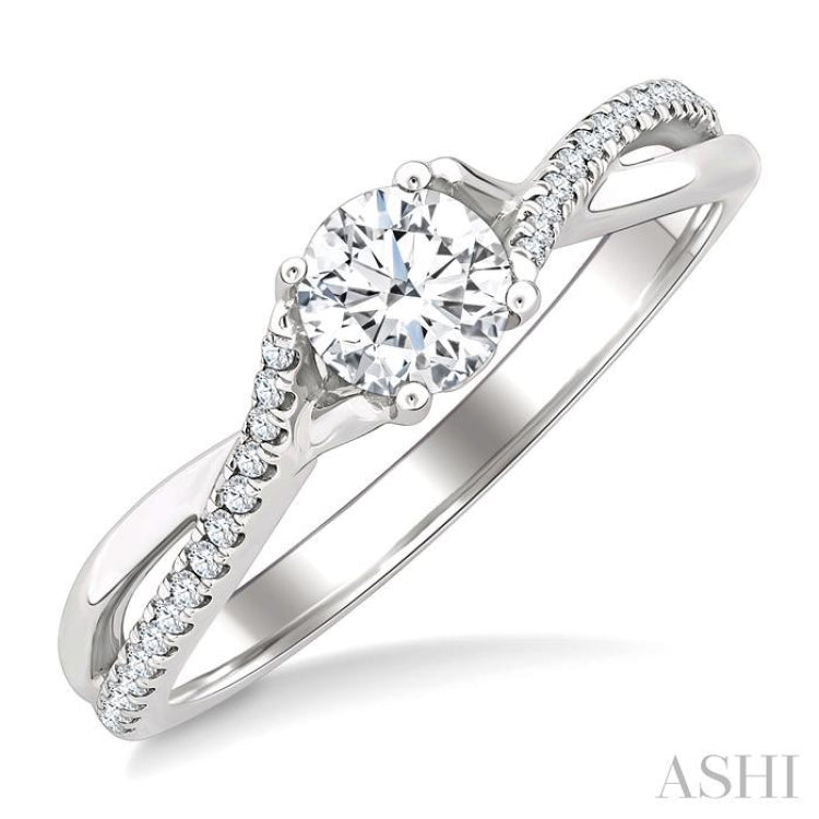 1/2 Ctw Split Crisscross Shank Diamond Engagement Ring With 1/3 Ct Round Cut Diamond Center Stone in 14K White Gold