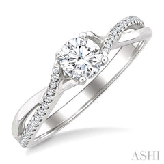1/2 Ctw Split Crisscross Shank Diamond Engagement Ring With 1/3 Ct Round Cut Diamond Center Stone in 14K White Gold