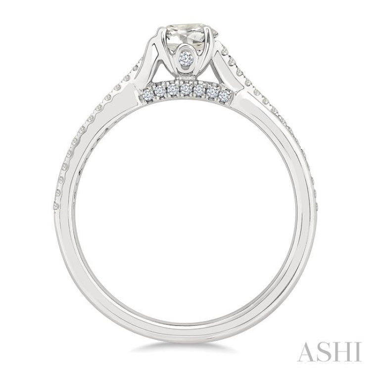 1/2 Ctw Split Crisscross Shank Diamond Engagement Ring With 1/3 Ct Round Cut Diamond Center Stone in 14K White Gold