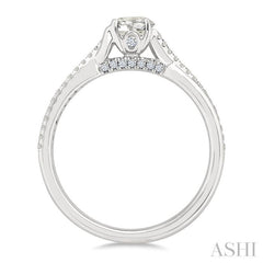 1/2 Ctw Split Crisscross Shank Diamond Engagement Ring With 1/3 Ct Round Cut Diamond Center Stone in 14K White Gold