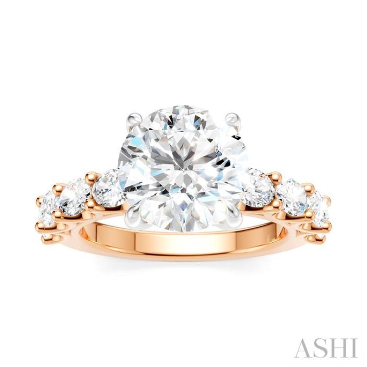 1 1/4 Ctw Round Shape Oval and Round Cut Diamond Semi-Mount Engagement Ring in 14K Rose and White Gold