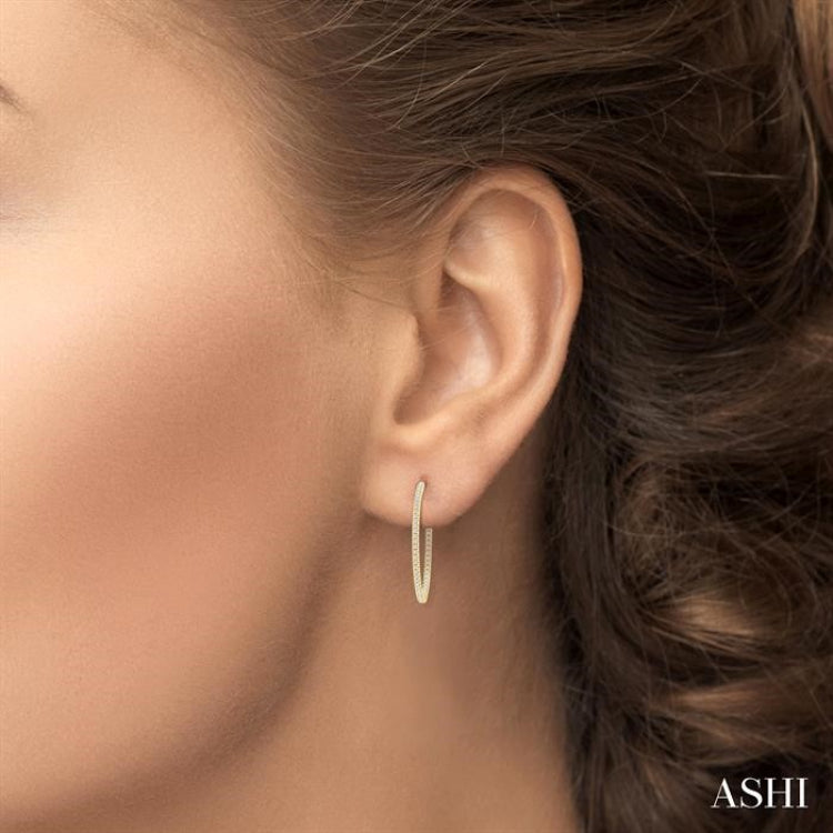 1/3 Ctw Inside & Outside Round Cut Diamond Hoop Earring in 14K Yellow Gold