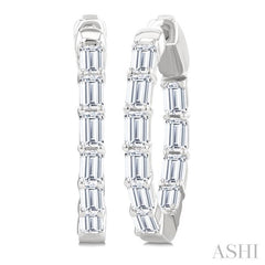 2 Ctw Emerald Cut Diamond Inside Out Fashion Hoop Earring in 14K White Gold