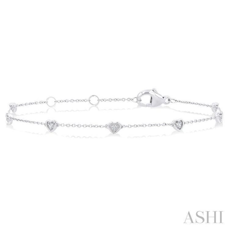1/10 Ctw Petite Heart Round Cut Diamond Station Bracelet in 10K White Gold