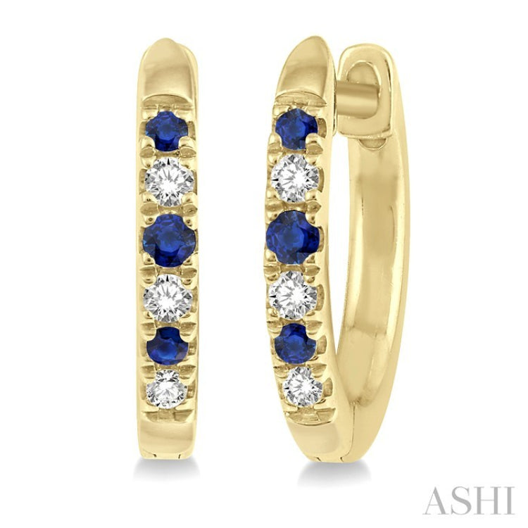 1.10 MM, 1.25 MM and 1.45 MM Round Shape Sapphire and 1/20 Ctw Round Cut Diamond Precious Hoop Earrings in 10K Yellow Gold