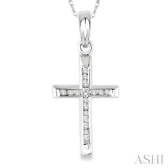 1/10 Ctw Single Cut Diamond Cross Pendant in 14K White Gold with Chain