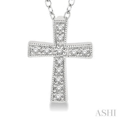 1/20 Ctw Single Cut Diamond Cross Pendant with Chain in Sterling Silver