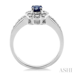 6x4 MM Oval Cut Sapphire and 1/20 Ctw Single Cut Diamond Ring in Sterling Silver