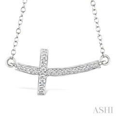 1/50 Ctw Round Cut Diamond Cross Pendant with Chain in Sterling Silver