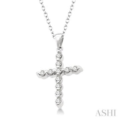 1/10 Ctw Round Cut Diamond Cross Pendant in Sterling Silver with Chain