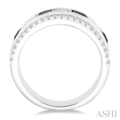 3x3 MM Princess Cut Sapphire and 3/8 Ctw Round Cut Diamond Precious Band in 14K White Gold