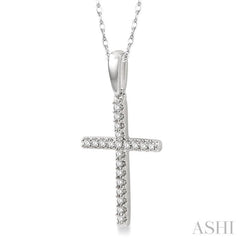 1/10 Ctw Cross Charm Round Cut Diamond Fashion Petite Pendant in 10K White Gold with chain