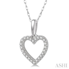 1/10 Ctw Hollow Cut Heart Charm Round Cut Diamond Petite Pendant in 10K White Gold with chain