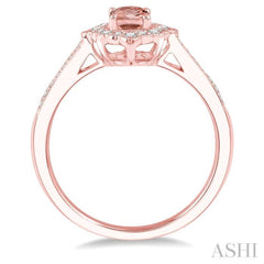 6x4 MM Oval Shape Morganite and 1/5 Ctw Round Cut Diamond Semi-Precious Ring in 10K Rose Gold