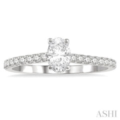 5/8 Ctw Oval Shape Center Stone Ladies Engagement Ring with 3/8 Ct Oval Cut Center Stone in 14K White Gold