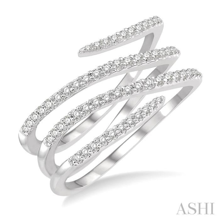 1/3 Ctw Triple Spiral Open-End Round Cut Diamond Fashion Ring in 14K White Gold