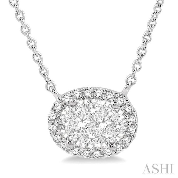1/3 Ctw Oval Shape Round Cut Diamond Lovebright Pendant With Chain in 14K White Gold