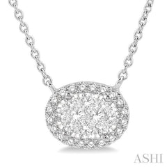1/3 Ctw Oval Shape Round Cut Diamond Lovebright Pendant With Chain in 14K White Gold