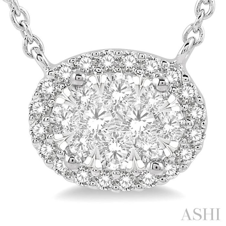 1/3 Ctw Oval Shape Round Cut Diamond Lovebright Pendant With Chain in 14K White Gold