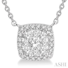 3/4 Ctw Cushion Shape Lovebright Diamond Pendant With Chain in 14K White Gold