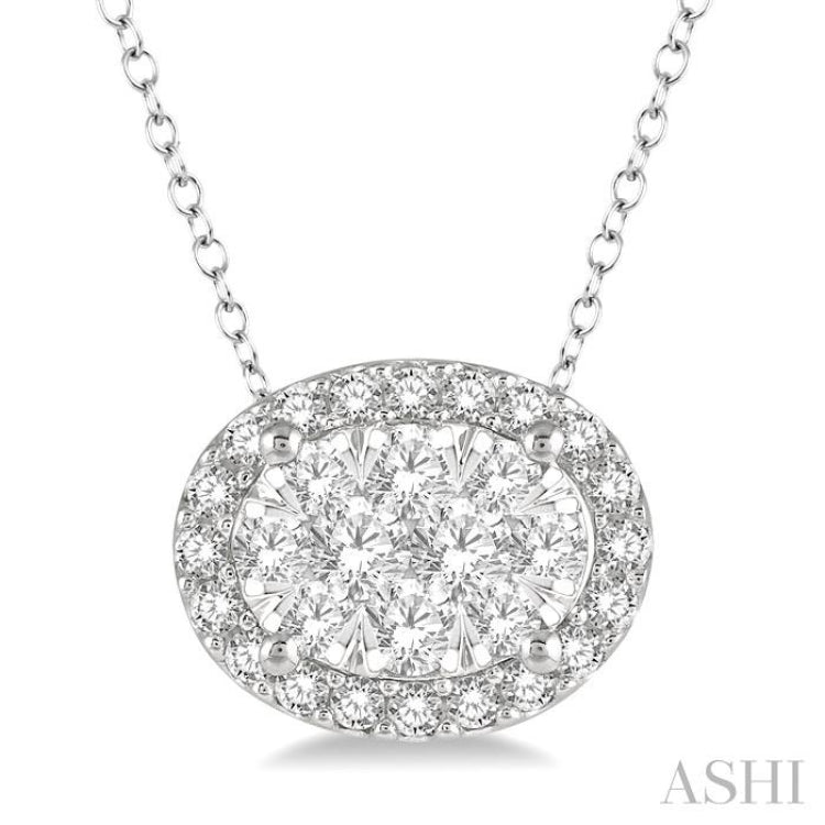 1/2 Ctw Oval Shape Lovebright Round Cut Diamond Pendant With Chain in 14K White Gold