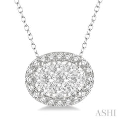 1/2 Ctw Oval Shape Lovebright Round Cut Diamond Pendant With Chain in 14K White Gold