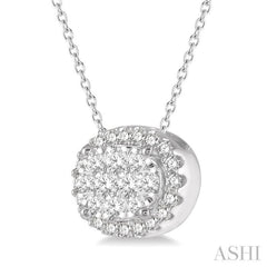 1/2 Ctw Oval Shape Lovebright Round Cut Diamond Pendant With Chain in 14K White Gold