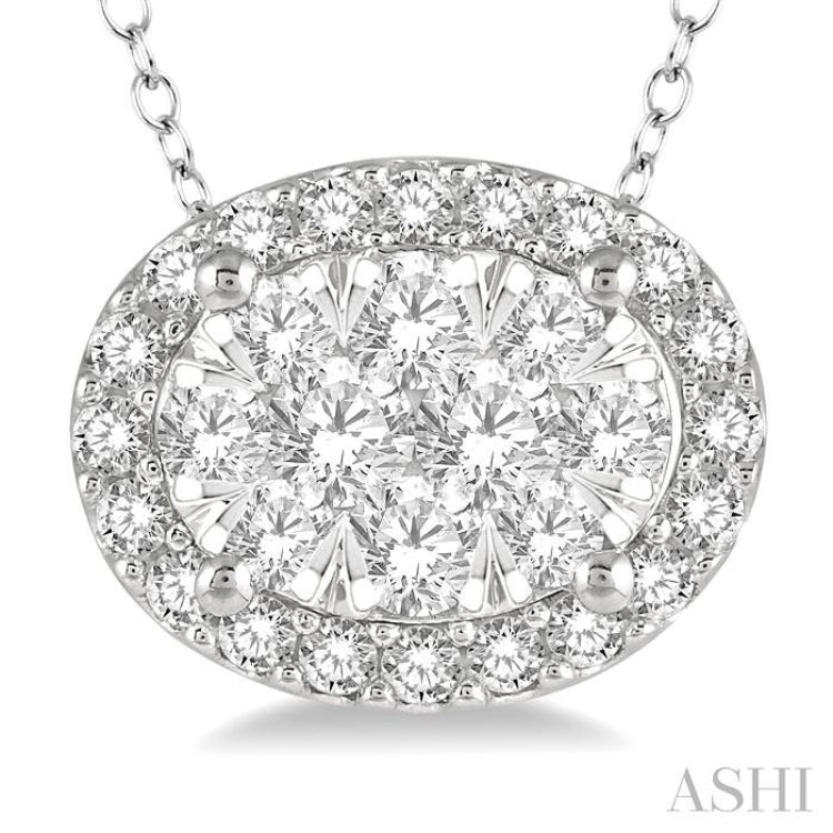 1/2 Ctw Oval Shape Lovebright Round Cut Diamond Pendant With Chain in 14K White Gold