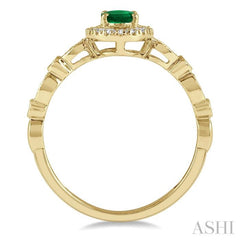 6x4 MM Oval Shape Emerald and 1/6 Ctw Round Cut Diamond Precious Ring in 10K Yellow Gold