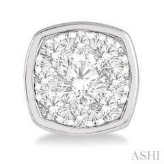 1/2 Ctw Cushion Shape Round Cut Diamond Lovebright Bezel Stud Earring in 14K White Gold
