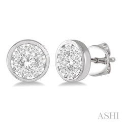 1/2 Ctw Medallion Lovebright Round Cut Diamond Bezel Stud Earring in 14K White Gold
